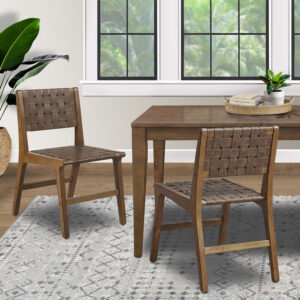 Faux Leather Woven Dining Chairs Set of 2