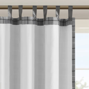 Plaid Faux Leather Tab Top Curtain Panel with Fleece Lining