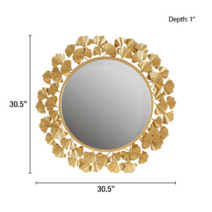 Gold Gingko Leaf Round Wall Mirror 30.5"