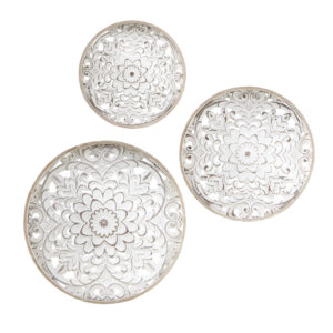 Distressed White Floral 3-piece Carved Wood Wall Decor Set