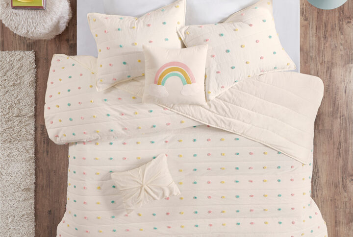 Pom Pom Cotton Jacquard Quilt Set with Throw Pillows