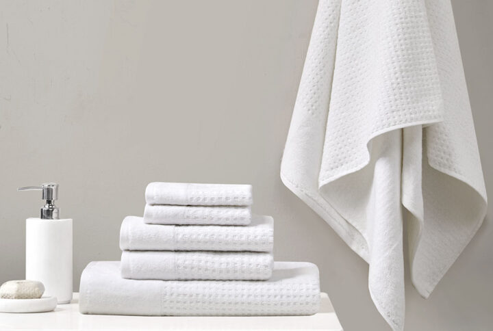 Cotton Waffle Jacquard Antimicrobial Bath Towel 6 Piece Set