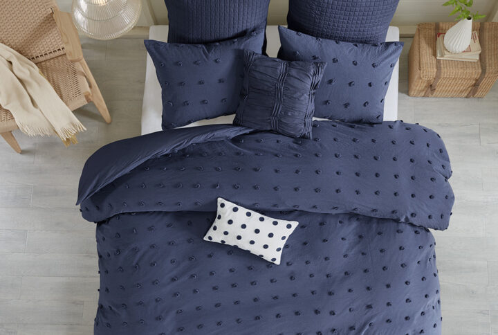 Cotton Jacquard Duvet Cover Set with Euro Shams and Throw Pillows
