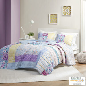 Patchwork Printed Cotton Reversible Coverlet Set