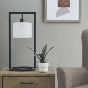 Metal Table Lamp with Glass Drum Shade
