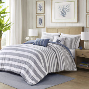 5 Piece Oversized Cotton Stripe Comforter Set
