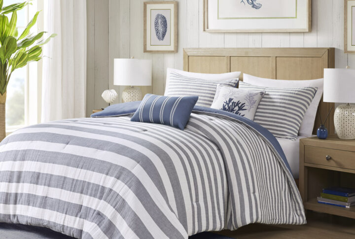 5 Piece Oversized Cotton Stripe Comforter Set