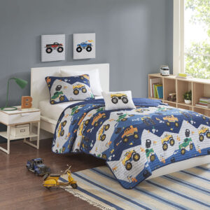 Monster Truck Reversible Quilt Set with Throw Pillow