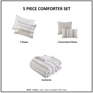 5 Piece Clipped Jacquard  Comforter Set