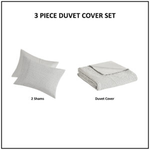 3 Piece Striped Seersucker Oversized Duvet Cover Set