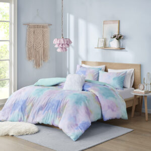 Watercolor Tie Dye Printed Duvet Cover Set with Throw Pillow