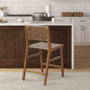 Faux Leather Woven Counter Stool 24"H