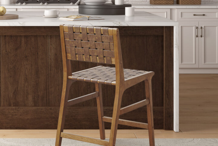 Faux Leather Woven Counter Stool 24"H
