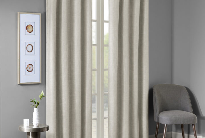 Printed Heathered Blackout Grommet Top Curtain Panel
