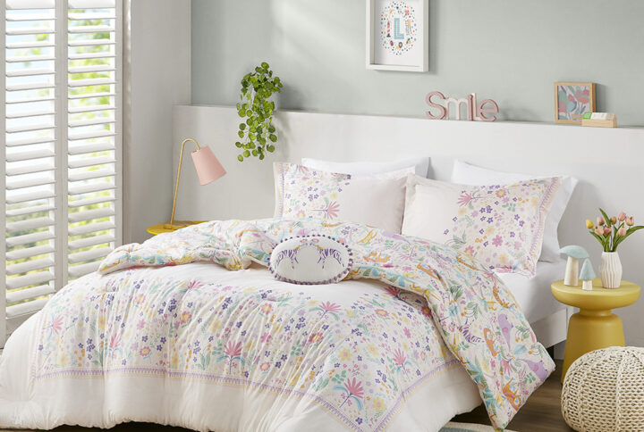 Floral Reversible Cotton Comforter Set with Throw Pillow