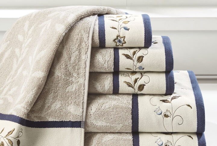 Embroidered Cotton Jacquard 6 Piece Towel Set