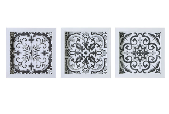 Distressed Black and White Medallion Tile 3-piece Wall Decor Set