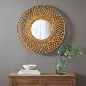 Round Bamboo Wall Decor Mirror