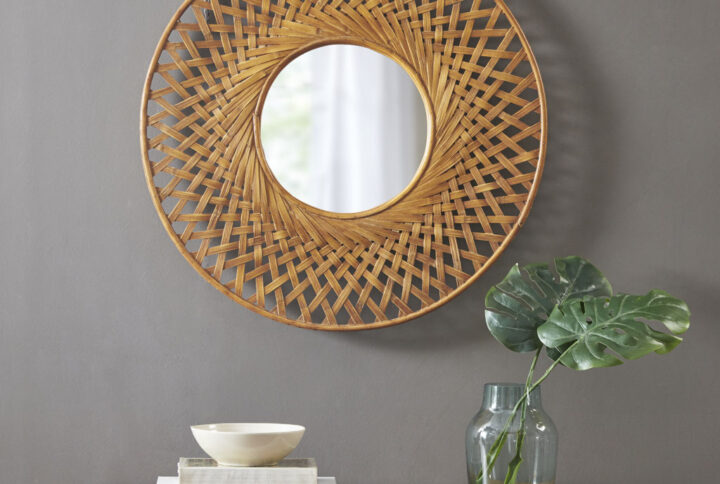 Round Bamboo Wall Decor Mirror