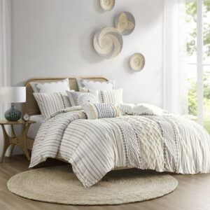 Cotton Printed Duvet Cover Set with Chenille