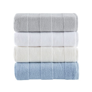 Textured Solid Stripe 600GSM Cotton Antimicrobial Bath Towel 6PC Set
