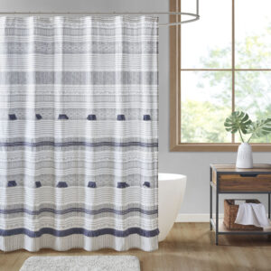 Cotton Stripe Printed Shower Curtain with Tassel