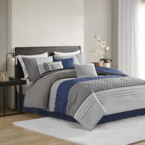 7 Piece Color Block Stripe Comforter Set with Throw Pillows