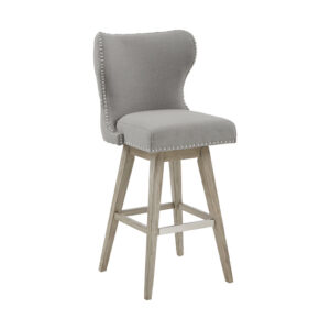 High Wingback Button Tufted Upholstered 30" Swivel Bar Stool with Nailhead Accent