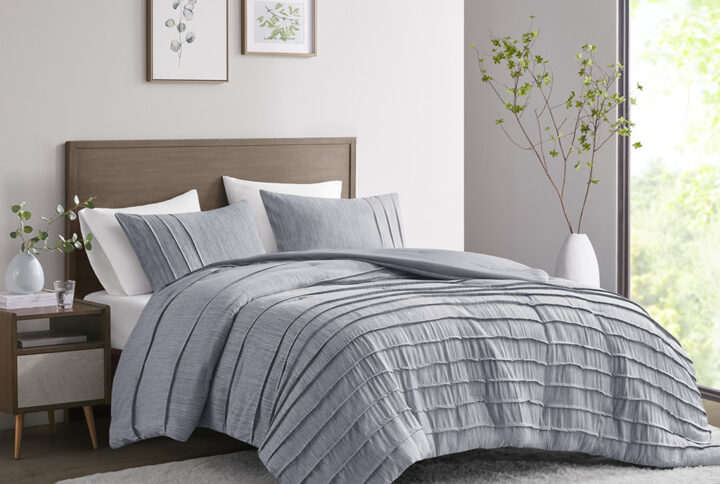 3 Piece Striated Cationic Dyed Oversized Comforter Set with Pleats