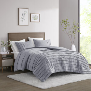 3 Piece Striated Cationic Dyed Oversized Comforter Set with Pleats