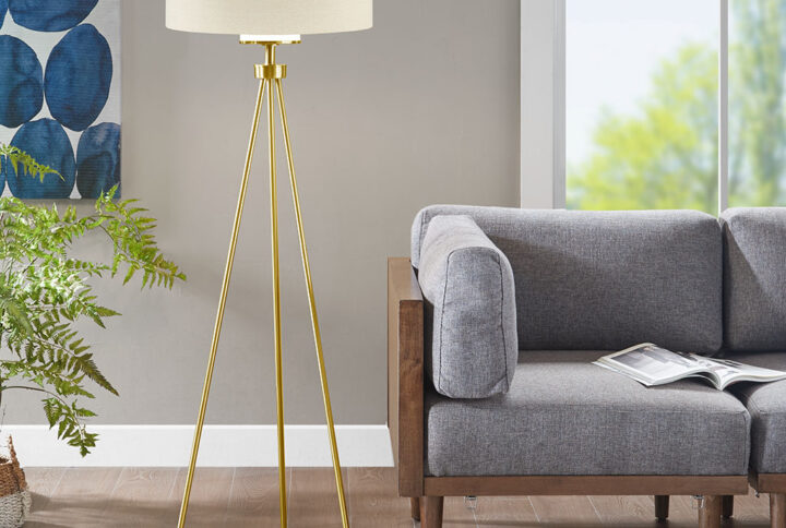 Metal Tripod Floor Lamp with Glass Shade