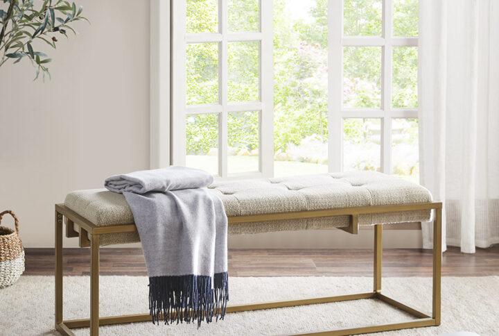 Button-tufted Upholstered Metal Base Accent Bench