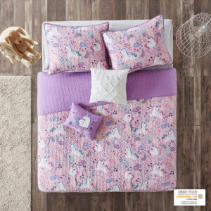 Unicorn Reversible Cotton  Quilt Set with Throw Pillows