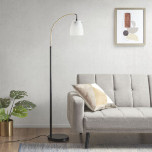Arched Metal Floor Lamp with Frosted Glass Shade