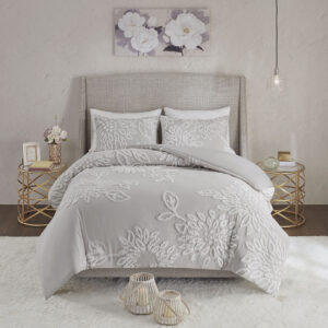 3 Piece Tufted Cotton Chenille Floral Comforter Set