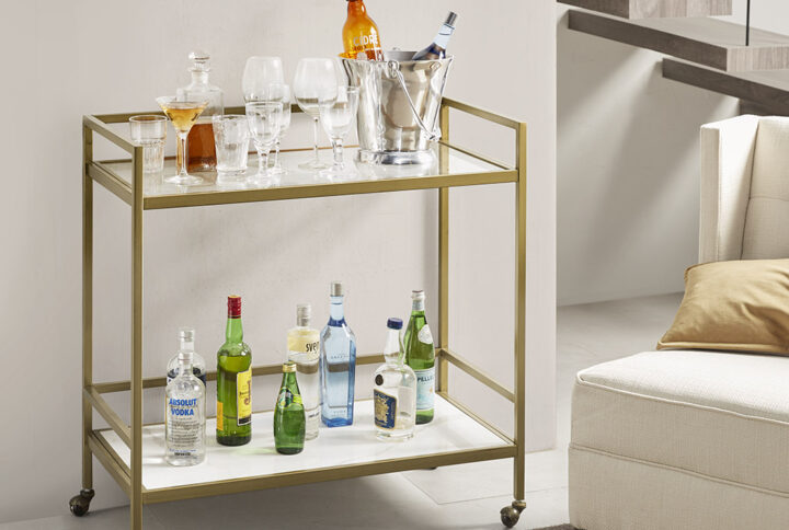 Two Tier Bar Cart on Wheels