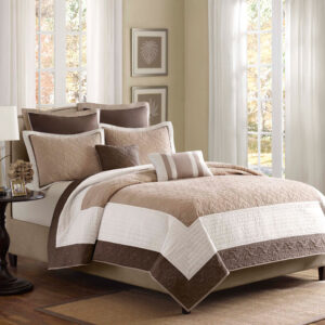 7 Piece Quilt Set with Euro Shams and Throw Pillows