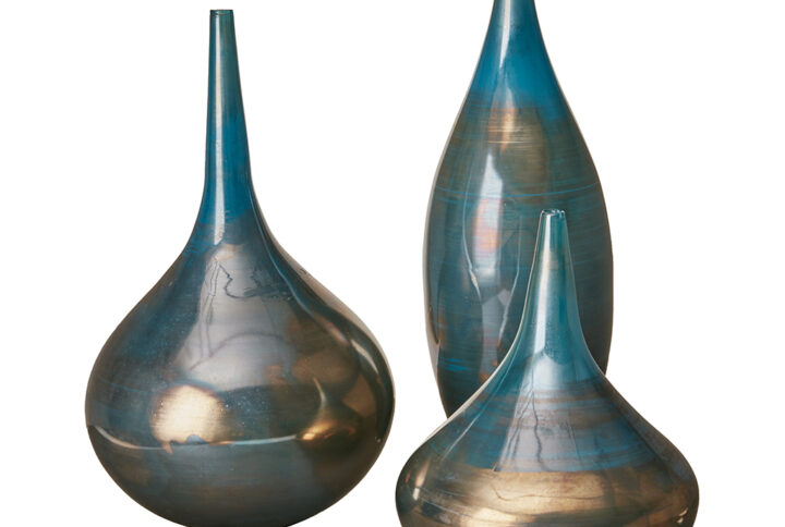 Blue and Bronze Decorative Glass Vases 3-piece set