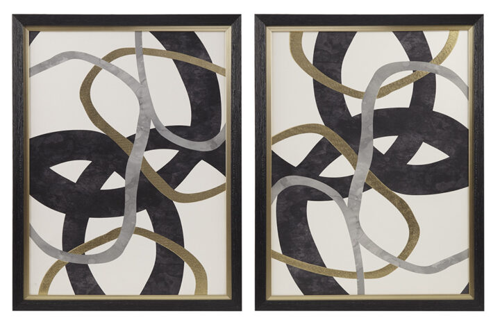 Gold Foil Abstract 2-piece Framed Canvas Wall Art Set