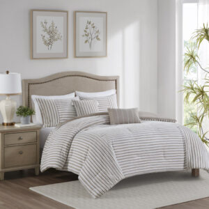 5 Piece Clipped Jacquard Comforter Set with Throw Pillows