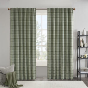 Plaid Rod Pocket and Back Tab Curtain Panel with Fleece Lining