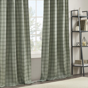 Plaid Faux Leather Tab Top Curtain Panel with Fleece Lining