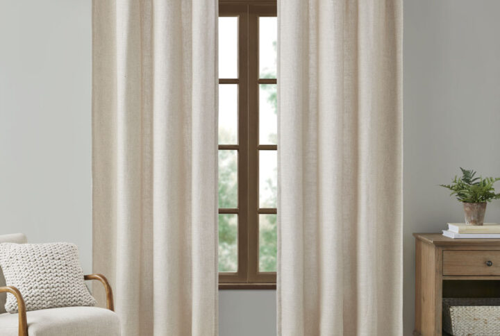 Faux Linen Tab Top Fleece Lined Curtain Panel
