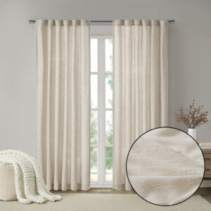 Faux Linen Rod Pocket and Back Tab Fleece Lined Curtain Panel