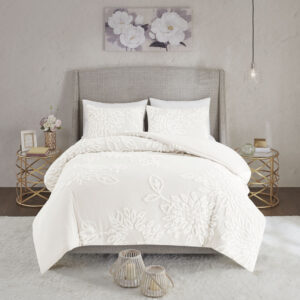 3 Piece Tufted Cotton Chenille Floral Comforter Set