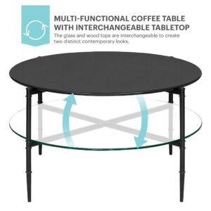Round Coffee Table with Interchangeable Wood and Glass Top