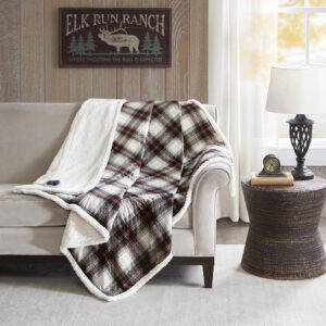 Oversized Plaid Print Faux Mink to Berber Heated Throw