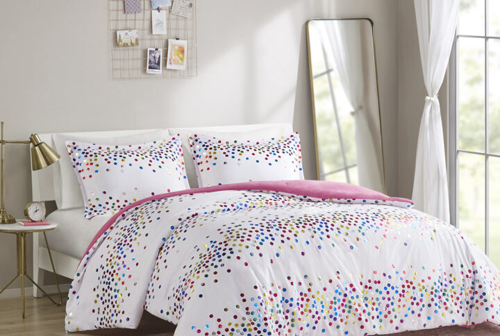 Rainbow Iridescent Metallic Dot Comforter Set