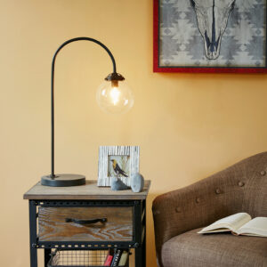 Arched Metal Table Lamp with Glass Globe Bulb