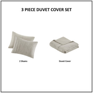 3 Piece Striated Cationic Dyed Oversized Duvet Cover Set with Pleats